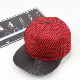 Mesh Stitching Trendy Flat Brim Hip Hop Hat Sun Hat (Option: Red-Adjustable)