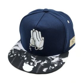 New Baseball Cap Couple Spring Palm Embroidery Prayer Flat Brim Hat (Option: Navy blue-Adjustable)