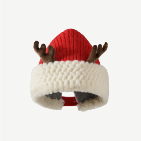 Atmosphere Red Christmas Cute Deer Horn Plush Knitted Hat Women (Option: Red-M56to58cm)