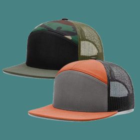 Flat Brim Baseball Cap Seven Pieces Mesh Cap Breathable Sun-proof (Option: Orange-Adjustable)