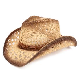 Hollow Out Western Cowboy Hat Straw Breathable (Option: Beige Brown-M56to58cm)