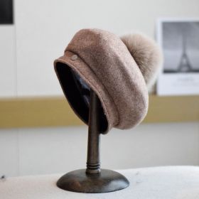 Autumn And Winter Wild Flanging Wool Beret Women (Option: Khaki-M)