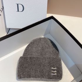 Winter New Buckle Rabbit Fur Knitted Hat (Option: Dark Gray-Adjustable)