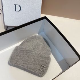 Winter New Buckle Rabbit Fur Knitted Hat (Option: Medium Gray-Adjustable)