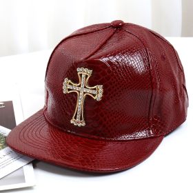 Pattern PU Leather Baseball Cap Hip-hop Fashion Cross (Option: RED CROSS-M)