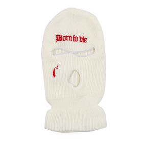 Fashion Embroidery Three-hole Woolen Knitted Hat (Option: White-Free Size)