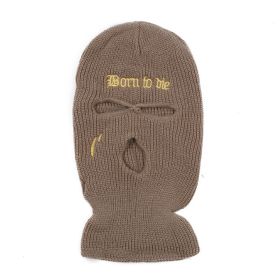 Fashion Embroidery Three-hole Woolen Knitted Hat (Option: Brown-Free Size)