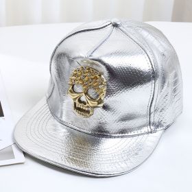 Pattern PU Leather Baseball Cap Hip-hop Fashion Cross (Option: Silver Golden Skull-M)