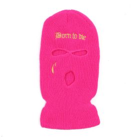 Fashion Embroidery Three-hole Woolen Knitted Hat (Option: Rose Red-Free Size)