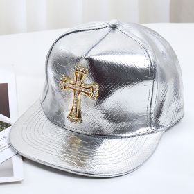 Pattern PU Leather Baseball Cap Hip-hop Fashion Cross (Option: Silver Cross-M)