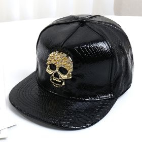 Pattern PU Leather Baseball Cap Hip-hop Fashion Cross (Option: Black Golden Skull-M)