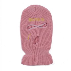 Fashion Embroidery Three-hole Woolen Knitted Hat (Option: Pink-Free Size)