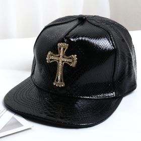 Pattern PU Leather Baseball Cap Hip-hop Fashion Cross (Option: Black Cross-M)