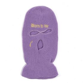 Fashion Embroidery Three-hole Woolen Knitted Hat (Option: Light Purple-Free Size)