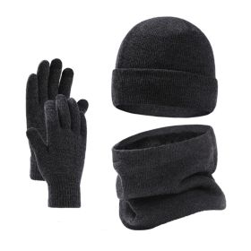 European And American Winter Hat Scarf Gloves Three-piece Set (Option: Dark Gray-Free Size)