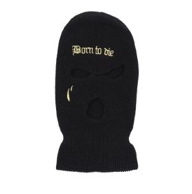 Fashion Embroidery Three-hole Woolen Knitted Hat (Option: Black And Yellow Characters-Free Size)