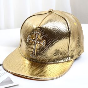 Pattern PU Leather Baseball Cap Hip-hop Fashion Cross (Option: Golden Cross-M)