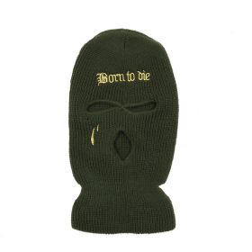 Fashion Embroidery Three-hole Woolen Knitted Hat (Option: Dark Green-Free Size)