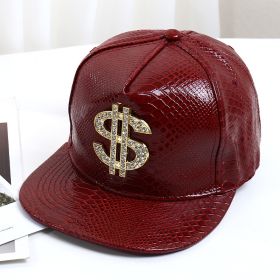 Pattern PU Leather Baseball Cap Hip-hop Fashion Cross (Option: Red USD-M)