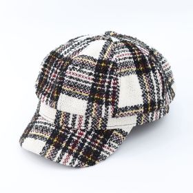 Autumn And Winter Leisure Peaked Cap British Black And White Plaid Octagonal Hat (Option: Khaki-M)