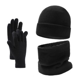 European And American Winter Hat Scarf Gloves Three-piece Set (Option: Black-Free Size)