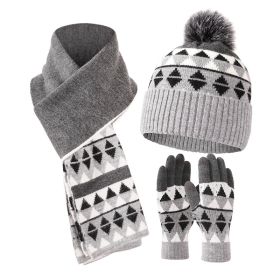 Blended Wool Hat Scarf Gloves (Option: Rhombus Black-Free Size)