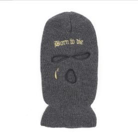 Fashion Embroidery Three-hole Woolen Knitted Hat (Option: Gray-Free Size)