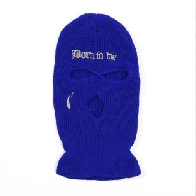 Fashion Embroidery Three-hole Woolen Knitted Hat (Option: Sapphire Blue-Free Size)