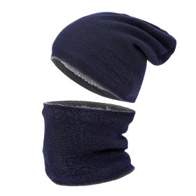 Brushed And Padded Hats Scarf Set (Option: Navy Blue-Free Size)