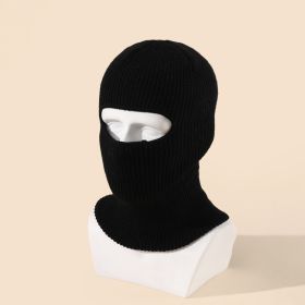 Single Hole Solid Color Acrylic Mask Knitted Hat (Color: Black)