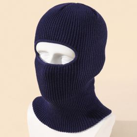 Single Hole Solid Color Acrylic Mask Knitted Hat (Color: Navy Blue)