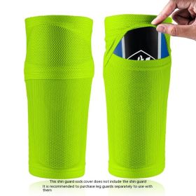 Double-layer Breathable Mesh Football Shin Guard Socks (Option: Fluorescent Green-S Children Medium Size)