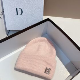 Winter New Buckle Rabbit Fur Knitted Hat (Option: Pink-Adjustable)