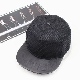 Mesh Stitching Trendy Flat Brim Hip Hop Hat Sun Hat (Option: Black-Adjustable)