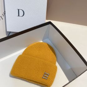 Winter New Buckle Rabbit Fur Knitted Hat (Option: Yellow-Adjustable)