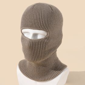 Single Hole Solid Color Acrylic Mask Knitted Hat (Color: Khaki)