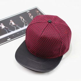 Mesh Stitching Trendy Flat Brim Hip Hop Hat Sun Hat (Option: Wine Red-Adjustable)