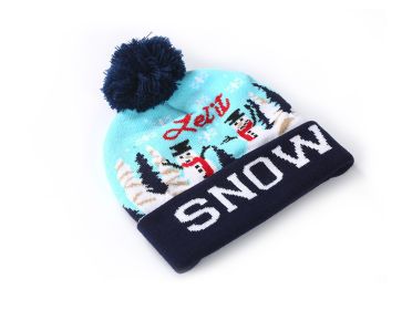 Cross-border Festival Autumn And Winter Fashion Christmas Knitted Hat Party Warm Adult With Fur Ball Christmas Hat (Option: Hat Brim SNOW-Adult Style Elastic)