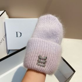 Winter New Buckle Rabbit Fur Knitted Hat (Option: Light Purple-Adjustable)