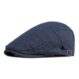 Simple Light Board Washed Denim Hat Men And Women All-match Retro Peaked Cap (Option: Navy blue-Adjustable)