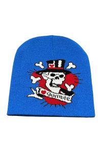 Knitted Skull Jacquard Cold-proof Warm Wool Hat (Option: Blue-Free Size 56 To59cm)