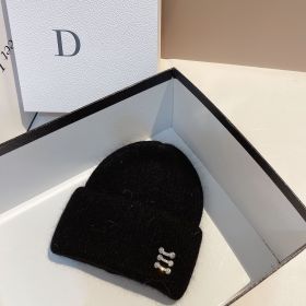 Winter New Buckle Rabbit Fur Knitted Hat (Option: Black-Adjustable)