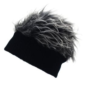 Wide-brimmed Knitted Sleeve Cap Furry Wig (Option: Black-M56to58cm)