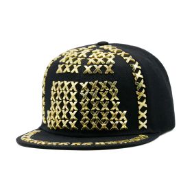 Punk Hip Hop Metal Rivet Flat Brim Baseball Cap (Option: Golden Rivet-Adjustable 56to59cm)