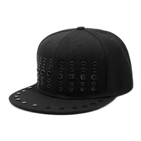 Round Hole Metal Rivet Hip Hop Baseball Cap (Option: Cotton Black-56 59CM)