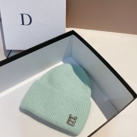 Winter New Buckle Rabbit Fur Knitted Hat (Option: Cyan-Adjustable)