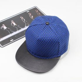 Mesh Stitching Trendy Flat Brim Hip Hop Hat Sun Hat (Option: Sapphire Blue-Adjustable)