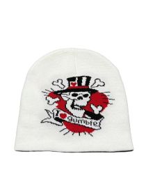 Knitted Skull Jacquard Cold-proof Warm Wool Hat (Option: White-Free Size 56 To59cm)