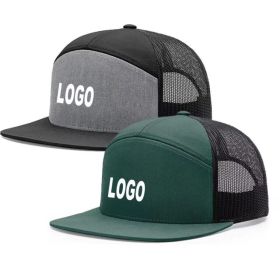 Flat Brim Baseball Cap Seven Pieces Mesh Cap Breathable Sun-proof (Option: Dark Green-Adjustable)