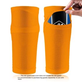 Double-layer Breathable Mesh Football Shin Guard Socks (Option: Orange-M Children Plus Size)